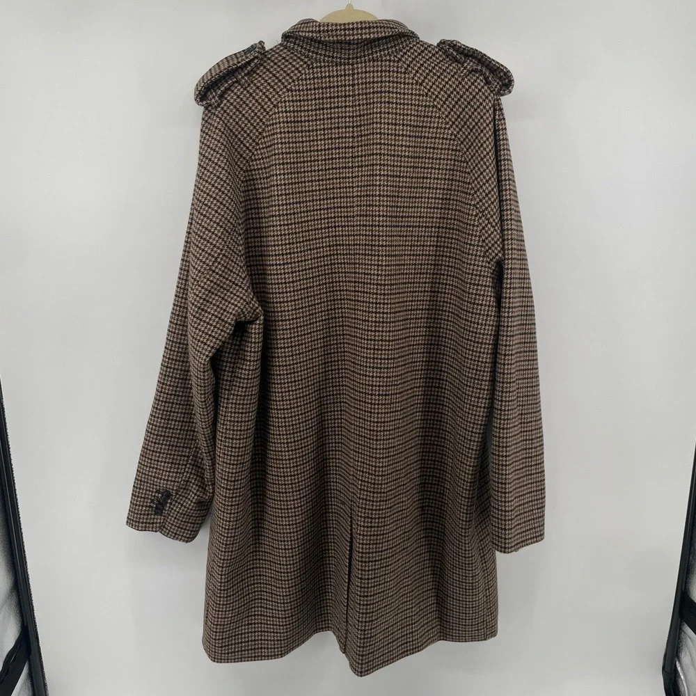 Banana Republic Car Coat Mens XL Brown Houndstooth Epaulet Wool Blend Jacket